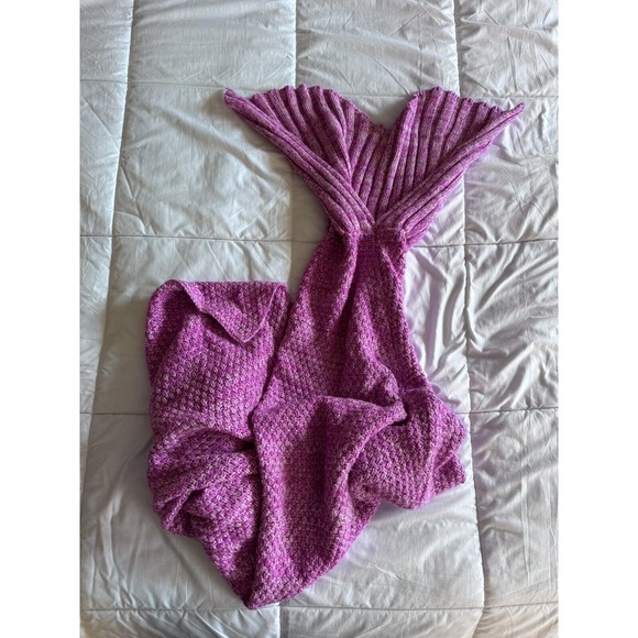 Pink Colorful Mermaid Tail Blanket Crocheted Adult Kids Soft Warm, 6 Ft Long EUC - Picture 1 of 5